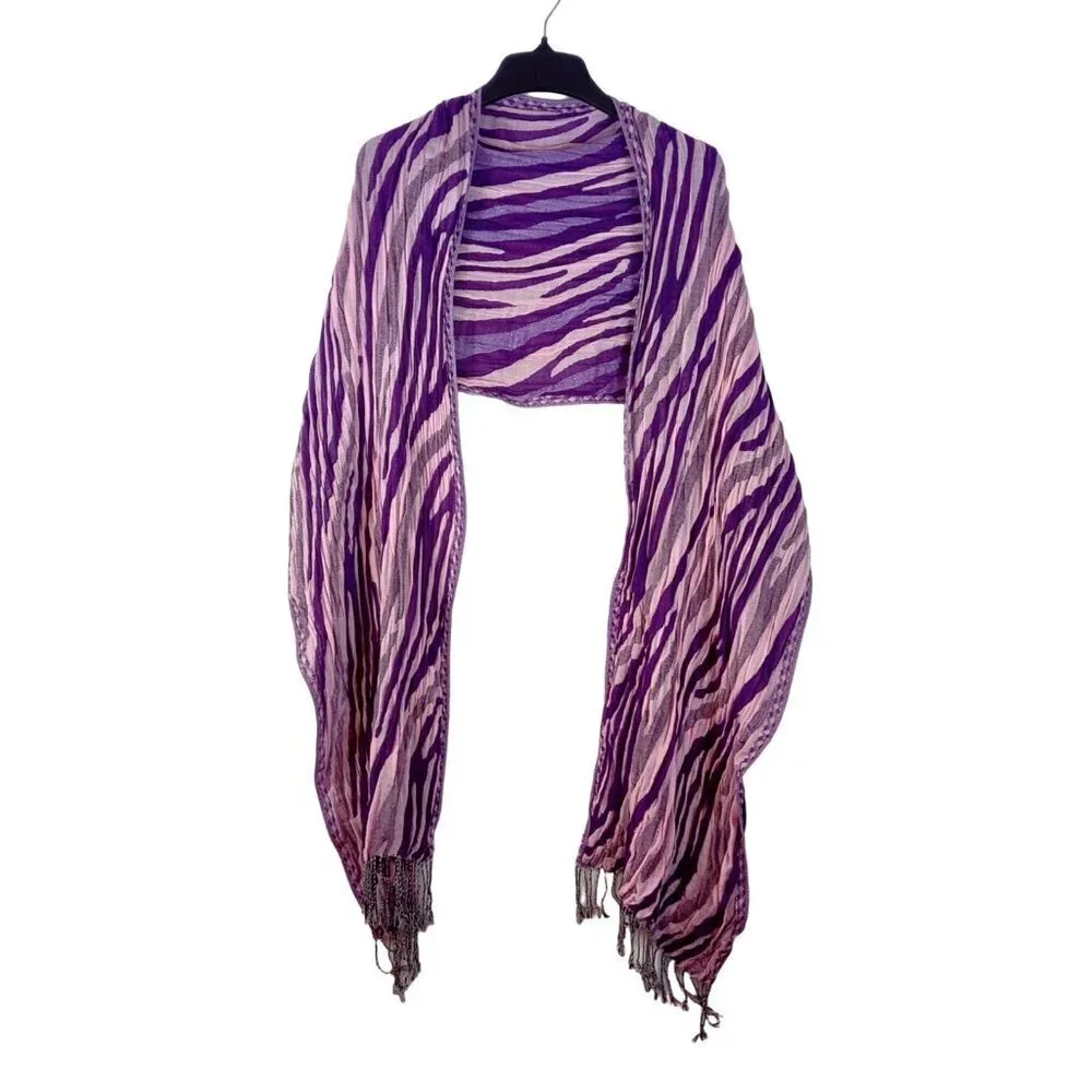 Scarf Shawl Purple Pink Tone Fringe Crinkle Double Woven Material Texture Mesh